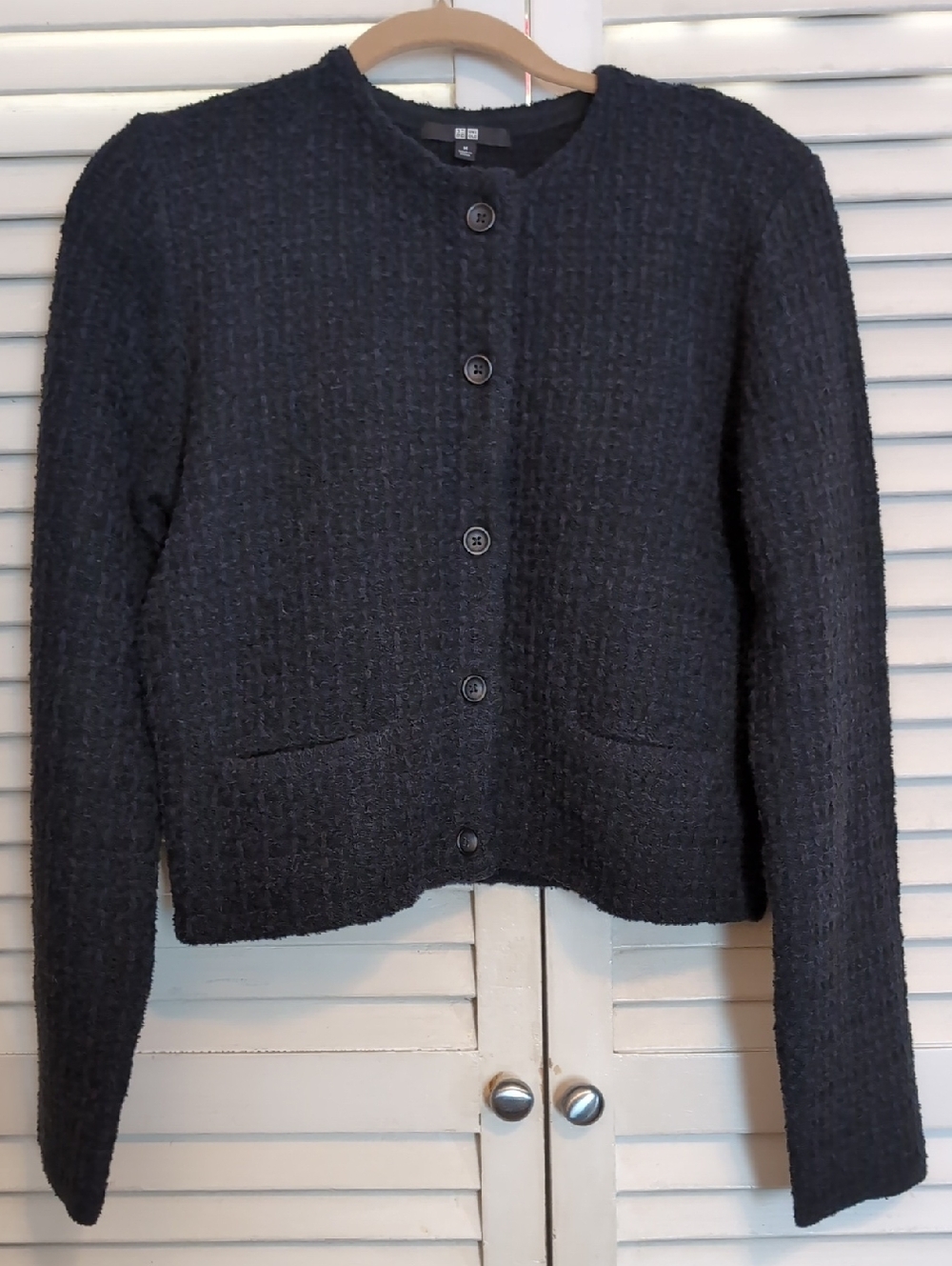 UNIQLO Womens Black Textured Button-Front Cardigan Jacket